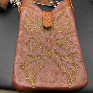 Leather purse, made from cowboy boot comes with cowhide strap
